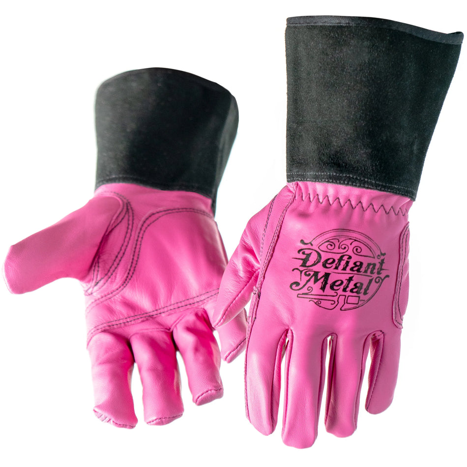 Defiant Metal Pink TIG Welding Gloves - Premium Goatskin Professional GTAW Safety Equipment