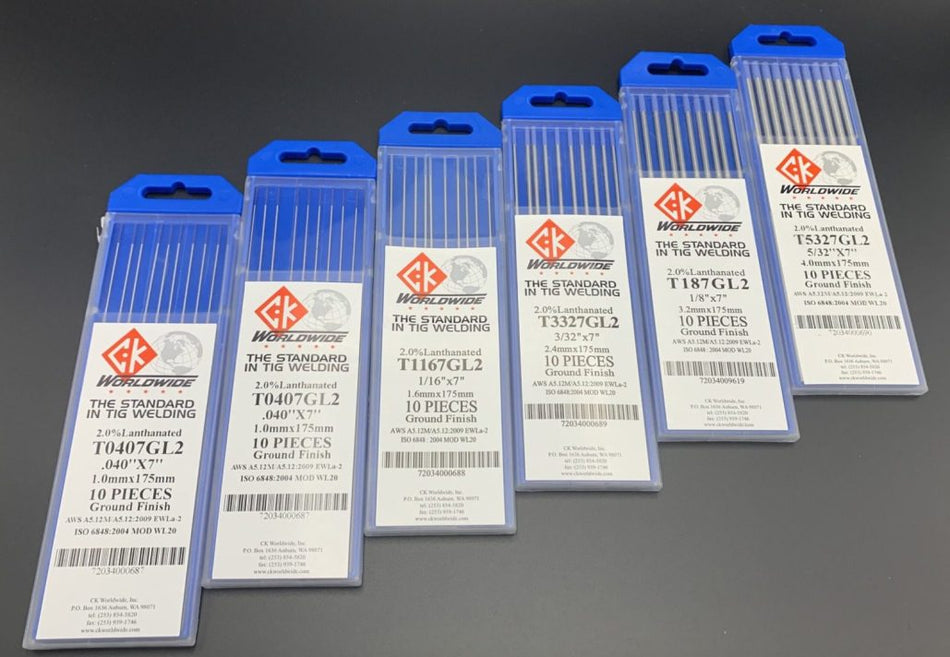 CK Worldwide 2% Lanthanated Tungsten Electrodes - Professional Blue Tip TIG Welding Rods (10 Pack)
