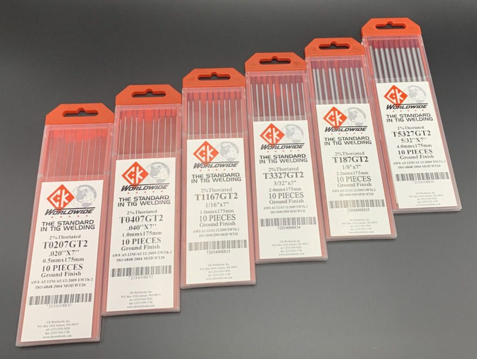 CK Worldwide 2% Thoriated Tungsten Electrodes - Professional Red Tip TIG Welding Rods (10 pack)