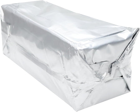 Silver rectangular insulated foil package for food storage and shipping