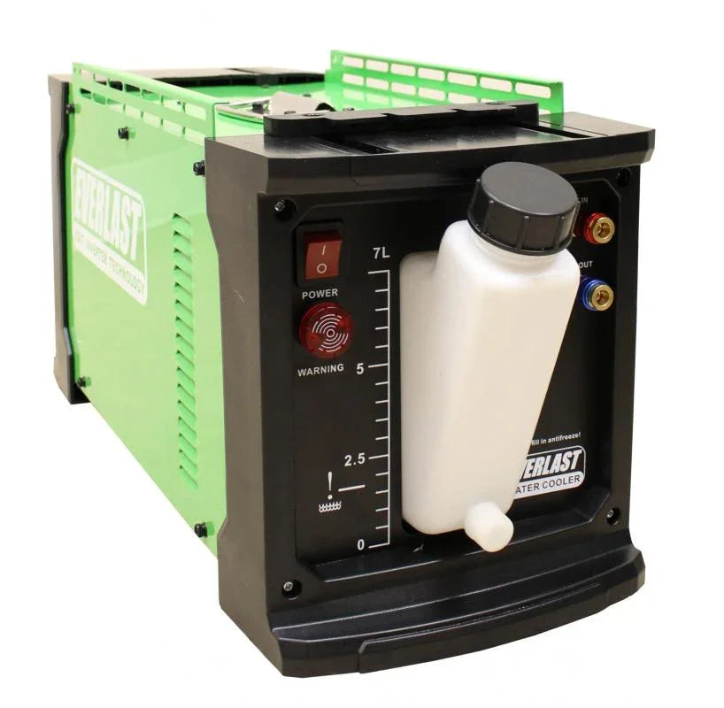 Everlast green water cooler with control panel, power switch, and attached white reservoir bottle