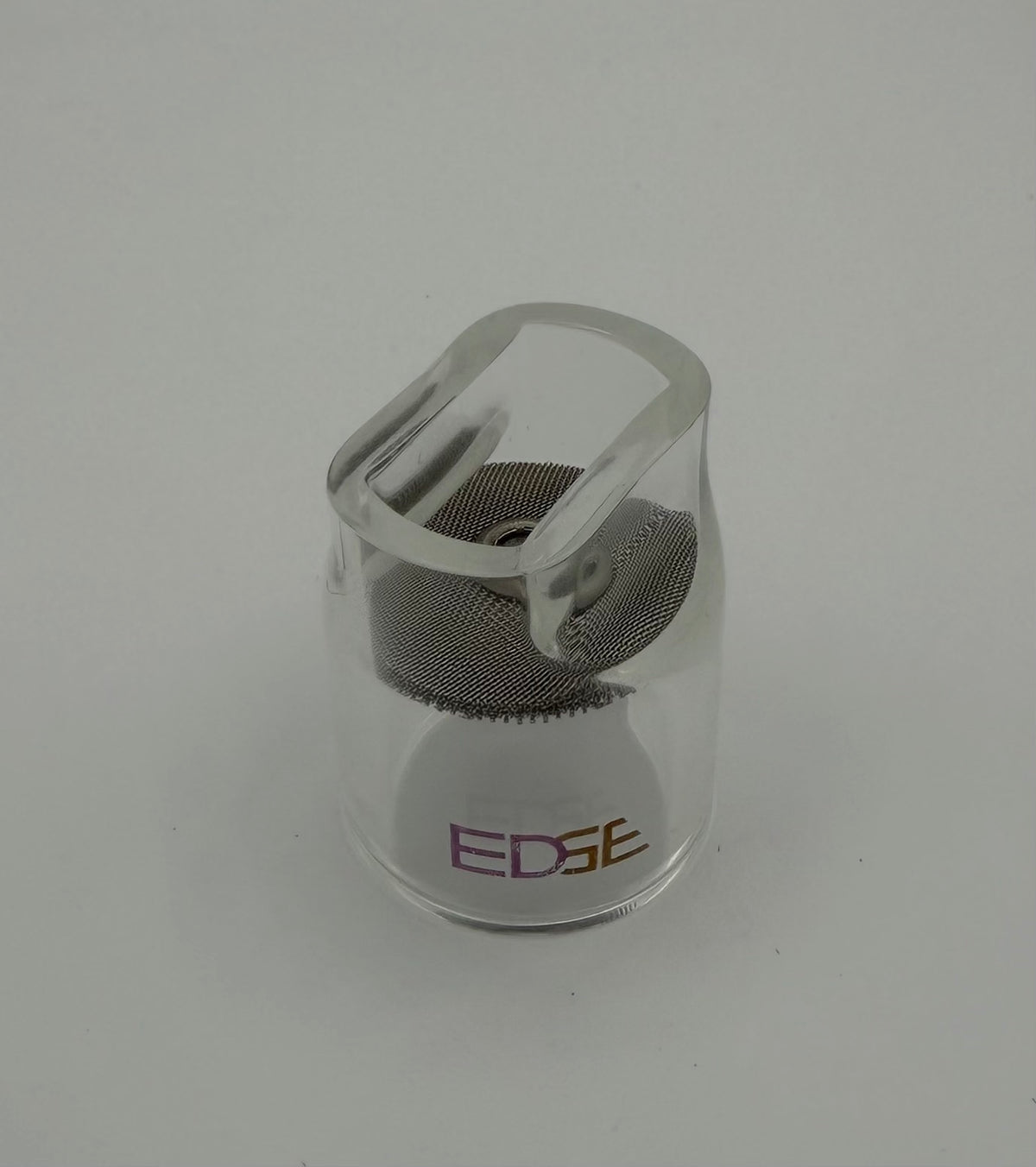 Clear EDGE welding cup with mesh diffuser on white background