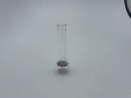 Clear glass welding cup with metal screen on white background