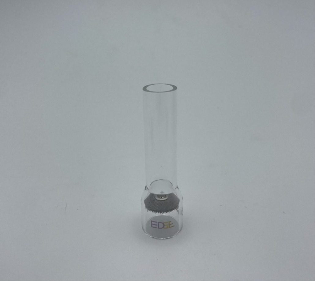 Clear EDGE welding cup with mesh diffuser for TIG welding on white background