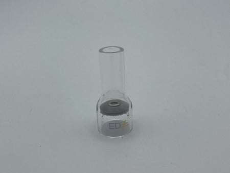 Clear glass welding cup with metal screen, isolated on light background