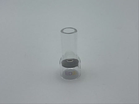 Clear glass welding cup with mesh diffuser for TIG welding on white background