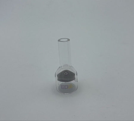 Clear glass welding cup with mesh diffuser for welding torch on white background