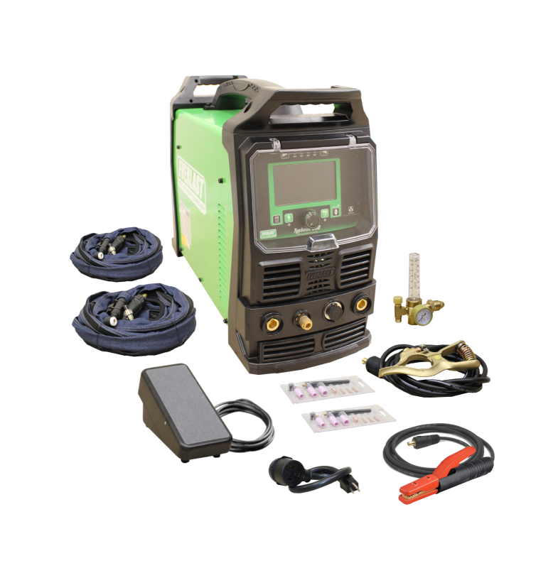 TIG welding machine bundle with cables, foot pedal, regulator, accessories and torch kits