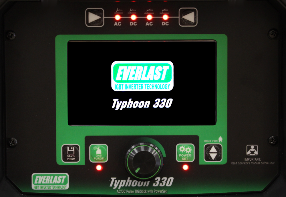 Everlast Typhoon 330 welding machine control panel with digital display and buttons