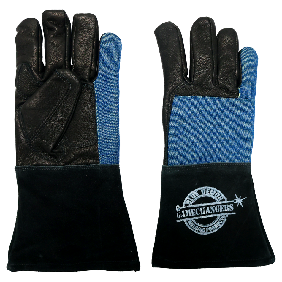 Blue Demon Gamechangers MIGs Welding Gloves - Premium Black Goat Leather Professional Safety Equipment